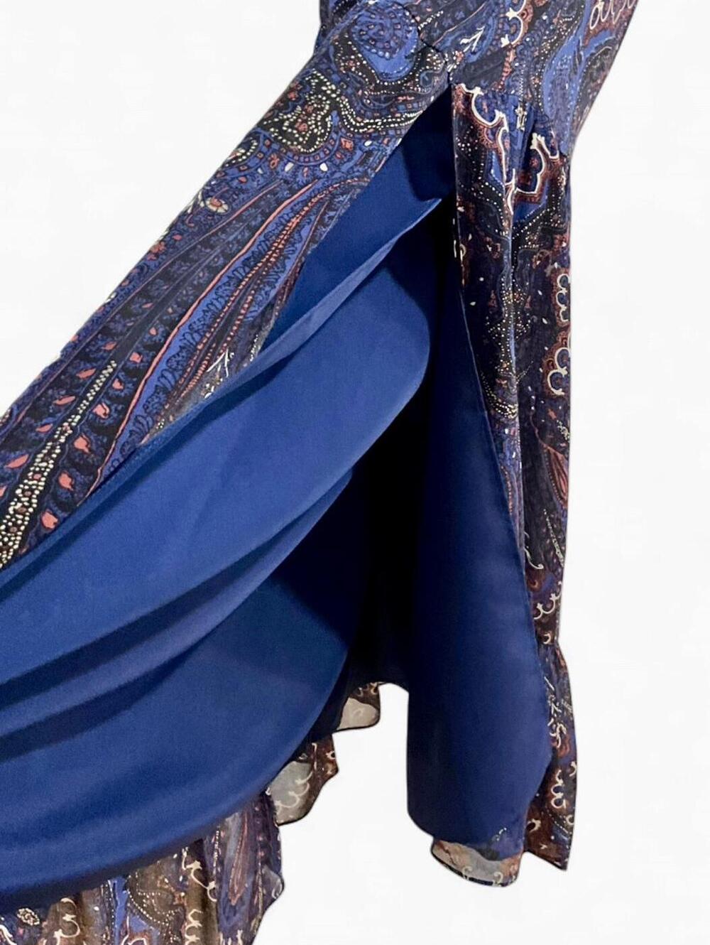 JOIE | SZ XS | Silk Paisley Maxi Skirt Ruffle Hem Side Slit Boho Romantic Luxe - Picture 6 of 10